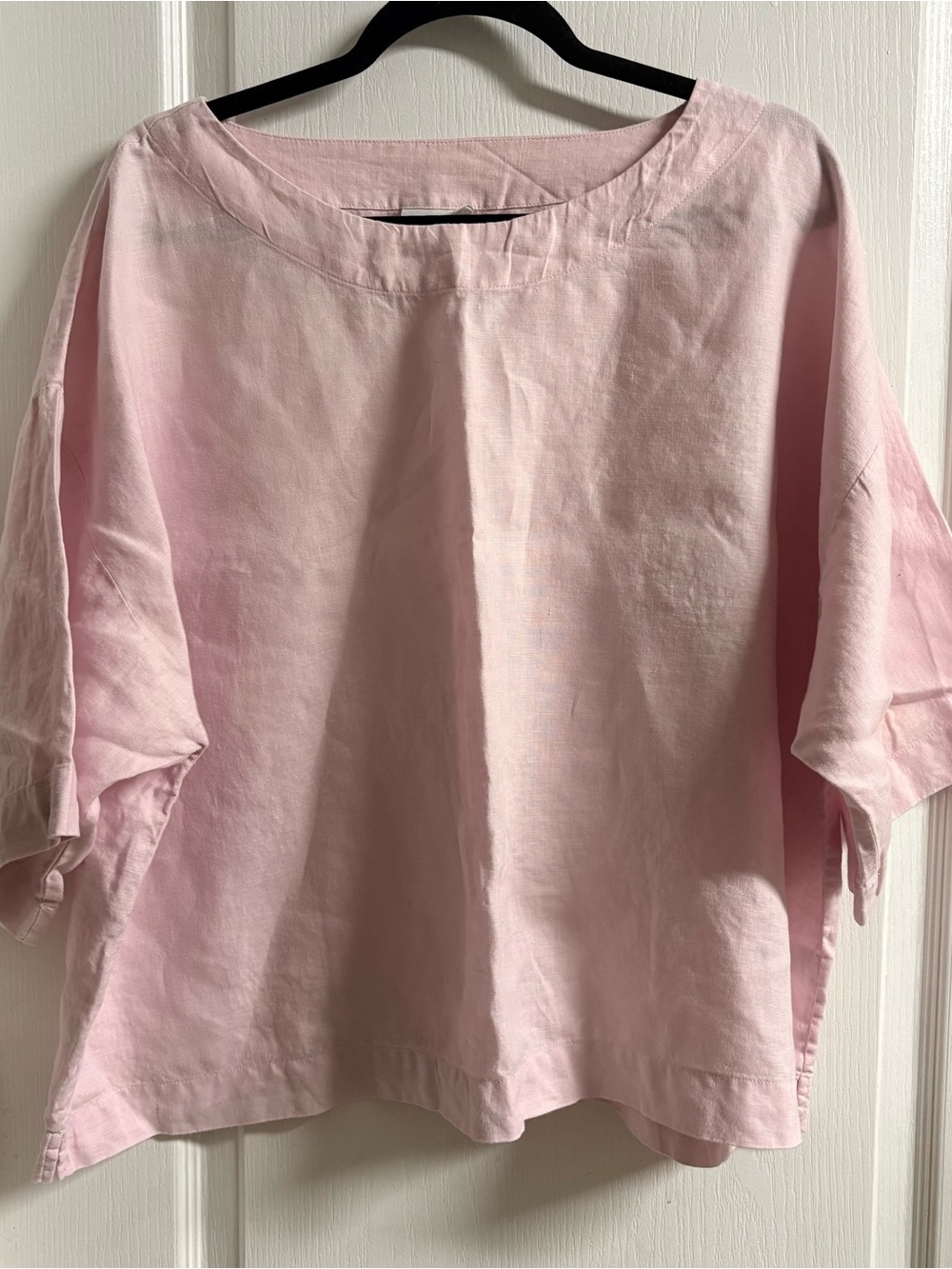 Light Pink Women's Linen Blend Boxy Top